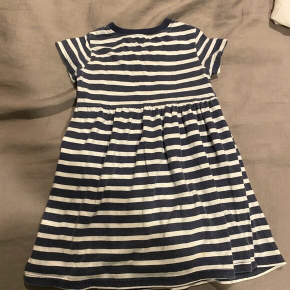 Old Navy Navy/White Striped Dress with Pink Embroidered EMA Size: 2T - Picture 2 of 4